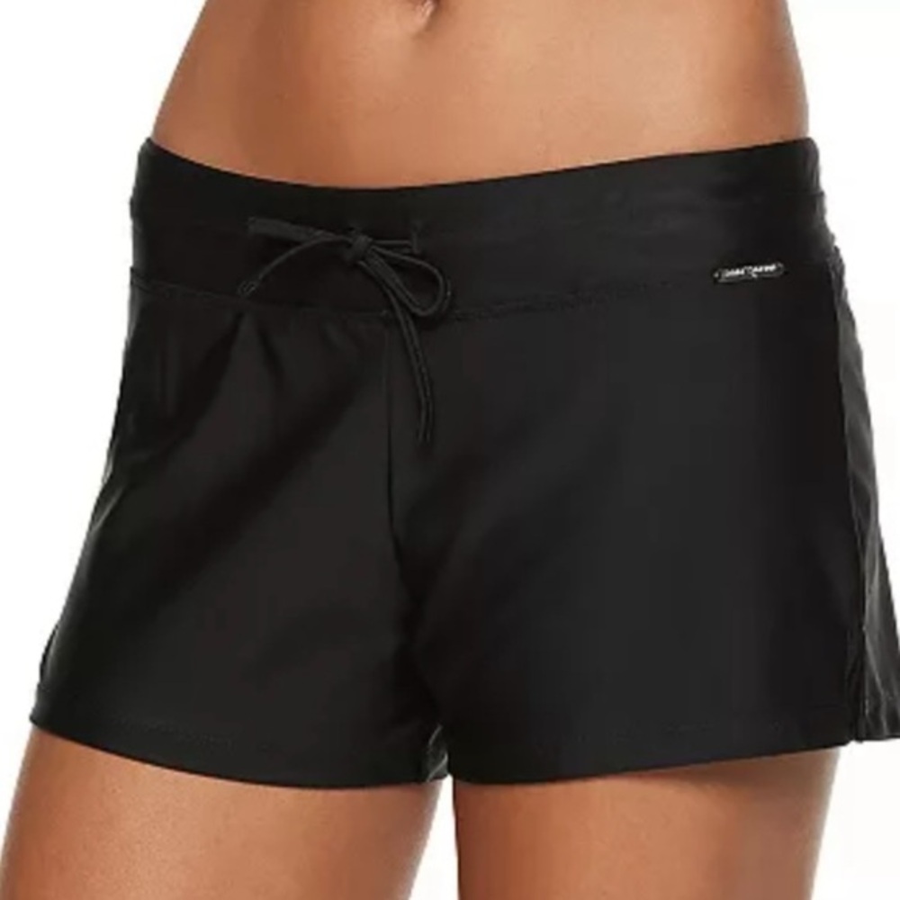 Reebok size S black 2 1/2” Mid-Rise stretch knit pull on athletic swim shorts